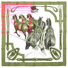 Hermès-Hermès Carré 90 "ATTELAGE EN ARBALETE" 100% Silk Scarf in Red-Red