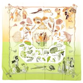 Hermès-Hermès Carré 90 "OMBRELLES ET PARAPLUIES" 100% Silk Scarf in Yellow-Yellow