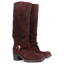 Louis Vuitton-LOUIS VUITTON - Louis Vuitton fur-lined boots in brown monogrammed embossed suede (size 39.5)-Brown