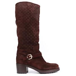 Louis Vuitton-LOUIS VUITTON - Louis Vuitton fur-lined boots in brown monogrammed embossed suede (size 39.5)-Brown