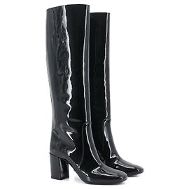 SAINT LAURENT - Bottes Saint Laurent en cuir verni noir (Taille 37) Noir