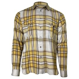 Burberry-Burberry Brit Plaid Button-Down Shirt in Yellow Cotton-Yellow