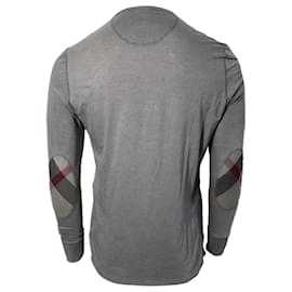 Burberry-Burberry Brit Elbow Patch Long Sleeve T-Shirt in Grey Cotton-Grey