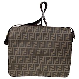 Fendi-Fendi Zucca Large Flap Messenger Bag in Brown Coated Canvas-Brown,Red