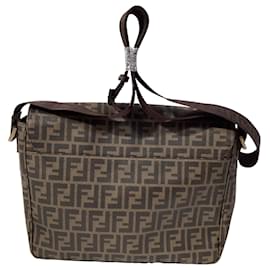 Fendi-Fendi Zucca Large Flap Messenger Bag in Brown Coated Canvas-Brown,Red