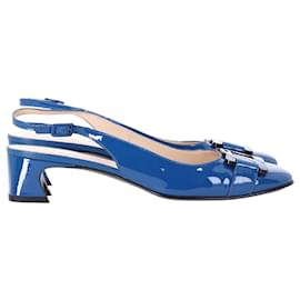 Tod's- Tod's Chain Accent Slingback Pumps in Blue Leather-Blue