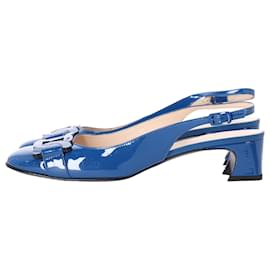 Tod's- Tod's Chain Accent Slingback Pumps in Blue Leather-Blue