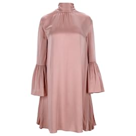 Fendi-Fendi Turtleneck Mini Ruffled Sleeve Dress in Pink Viscose-Brown,Pink