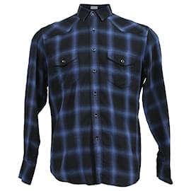 Saint Laurent- Saint Laurent Shadow Plaid Shirt in Blue and Black Cotton-Other
