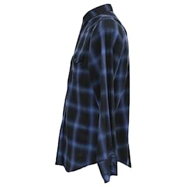 Saint Laurent- Saint Laurent Shadow Plaid Shirt in Blue and Black Cotton-Other