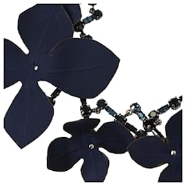 Marni- Marni Floral and Rhinestone Embellished Necklace in Blue Cotton and Brass-Blue,Navy blue