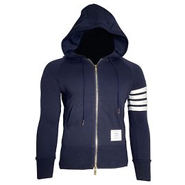 Thom Browne 4-Bar Loopback Zip Hoodie aus Navy Baumwolle Blau Marineblau