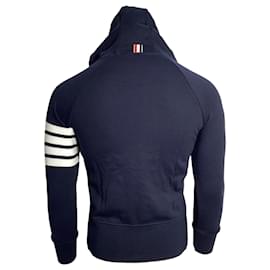 Thom Browne-Thom Browne 4-Bar Loopback Zip Hoodie in Navy Cotton-Blue,Navy blue