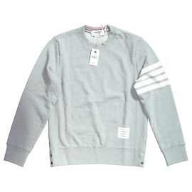 Sweatshirt en coton gris à col rond 4-Bar Loopback de Thom Browne Gris