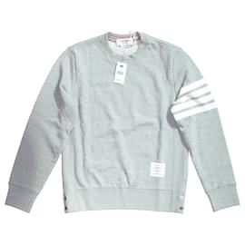 Thom Browne-Thom Browne 4-Bar Loopback Crewneck Sweatshirt in Grey Cotton-Grey