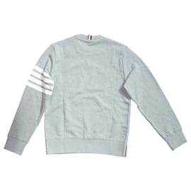 Thom Browne-Thom Browne 4-Bar Loopback Crewneck Sweatshirt in Grey Cotton-Grey