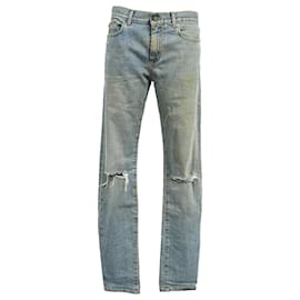 Saint Laurent-Saint Laurent Distressed Washed Jeans in Blue Cotton-Blue,Light blue
