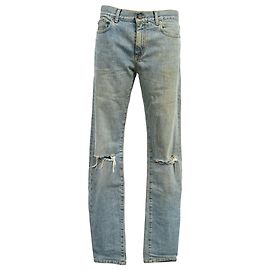 Saint Laurent Distressed Washed Jeans in Blue Cotton Blue Light blue