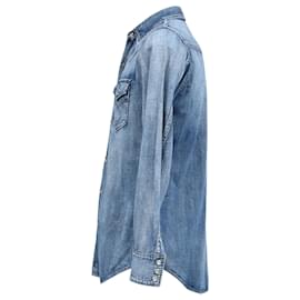 Saint Laurent- Saint Laurent Button-Down Shirt in Blue Cotton Denim-Blue,Light blue