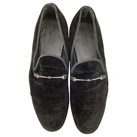 Gucci-Gucci Horsebit Slip On Loafers in Black Velvet -Black