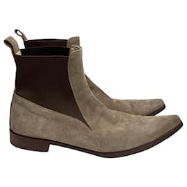 Dolce & Gabbana-Dolce & Gabbana Giotto Ankle Boots in Beige Suede-Beige