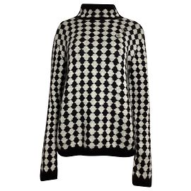 Schwarzer Wollpullover mit Diamantmuster von Saint Laurent Schwarz