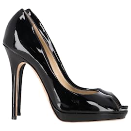Jimmy Choo-Jimmy Choo Peep-Toe High Heels in Black Patent Leather-Black