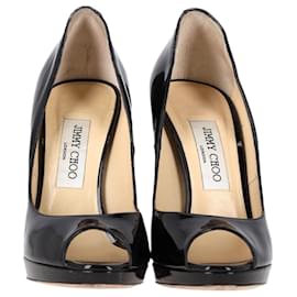 Jimmy Choo-Jimmy Choo Peep-Toe High Heels in Black Patent Leather-Black