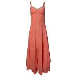 Autre Marque-Charo Ruiz V-Neck Long Dress in Coral Cotton-Orange,Coral