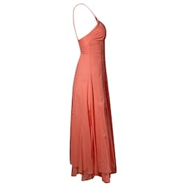Autre Marque-Charo Ruiz V-Neck Long Dress in Coral Cotton-Orange,Coral
