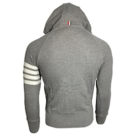 Thom Browne-Thom Browne 4-Bar Loopback Zip Hoodie in Grey Cotton-Grey