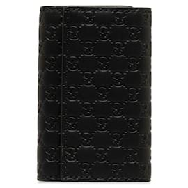 Gucci-Gucci Micro GG Key Case in Black Leather-Black
