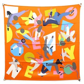 Hermès NOVO LENÇO HERMES HOMENAGEM A GENE KELLY 70 CM SEDA LARANJA Laranja