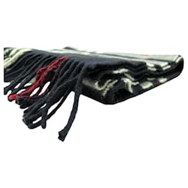 Burberry-NINE BURBERRY CLASSIC CHECK TARTAN SCARF NAVY CASHMERE-Navy blue
