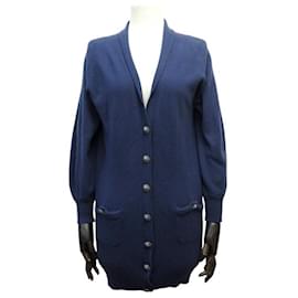 Chanel-CHANEL CARDIGAN VEST WITH LION HEAD BUTTONS P35153 SIZE 34 S IN CASHMERE-Navy blue