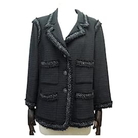 Chanel-CHANEL JACKET 2008 CC LOGO BUTTONS P32903V16012 XL 46 IN BLACK TWEED-Black