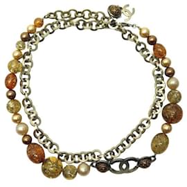 Chanel-CHANEL BELT CHAIN PEARLS BALLS GOLD METAL T90 NECKLACE-Golden