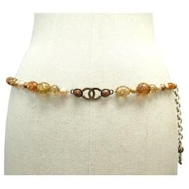 Chanel-CEINTURE CHANEL CHAINE PERLES BILLES METAL DORE T90 COLLIER NECKLACE BELT-Doré