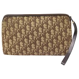 Christian Dior-VINTAGE CHRISTIAN DIOR TOILE OBLIQUE TOILETRY POUCH-Brown