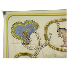 Hermès-NINE HERMES SCARF GRAND APPARAT H001364S J. EUDEL SQUARE 90 IN SILK SCARF-Cream