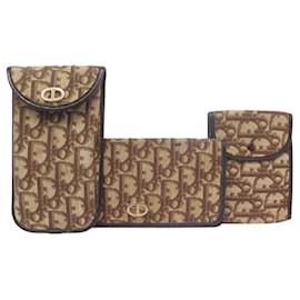 Christian Dior-VINTAGE CHRISTIAN DIOR WALLET CHECKBOOK HOLDER GLASSES CASE OBLIGUE CANVAS-Brown