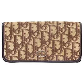 Christian Dior-VINTAGE CHRISTIAN DIOR WALLET CHECKBOOK HOLDER GLASSES CASE OBLIGUE CANVAS-Brown