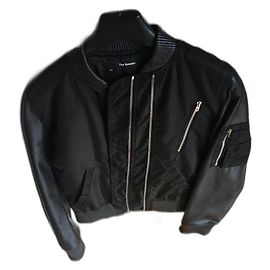 The Kooples Bomber Jacket Black Leather Sleeves Black