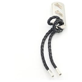 Hermès-Hermes Sterling Silver and Leather Keyring-Black,Silvery