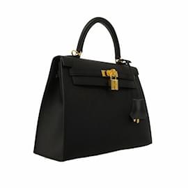 Hermès-Hermes Kelly 25 Handbag in Black Epsom Leather-Black
