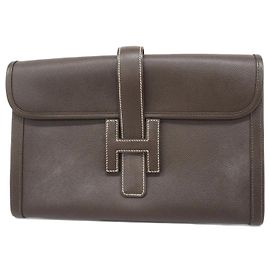 Hermès Sac à main Hermes Clutch Jige PM Courchevel Ébène Damier ebène