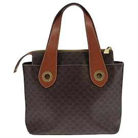 Céline-CELINE Macadam Canvas Hand Bag PVC Leather Brown Gold Auth 105491-Brown,Golden