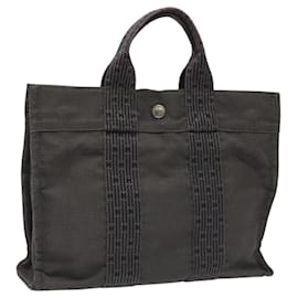 Hermès-HERMES Sac Tote PM Her Line Toile Gris Argent Auth 114293-Marron,Argenté