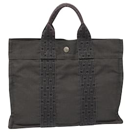 Hermès-HERMES Sac Tote PM Her Line Toile Gris Argent Auth 114293-Marron,Argenté