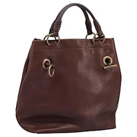 Céline-CELINE Hand Bag Leather Brown gold Auth bs22251-Brown,Golden